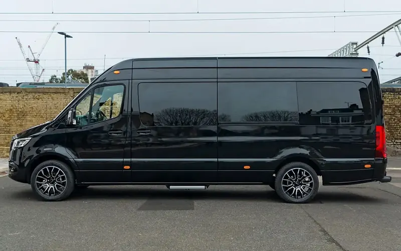 Black Mercedes Sprinter for long-distance trips