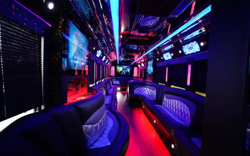 Party bus interior with lighting